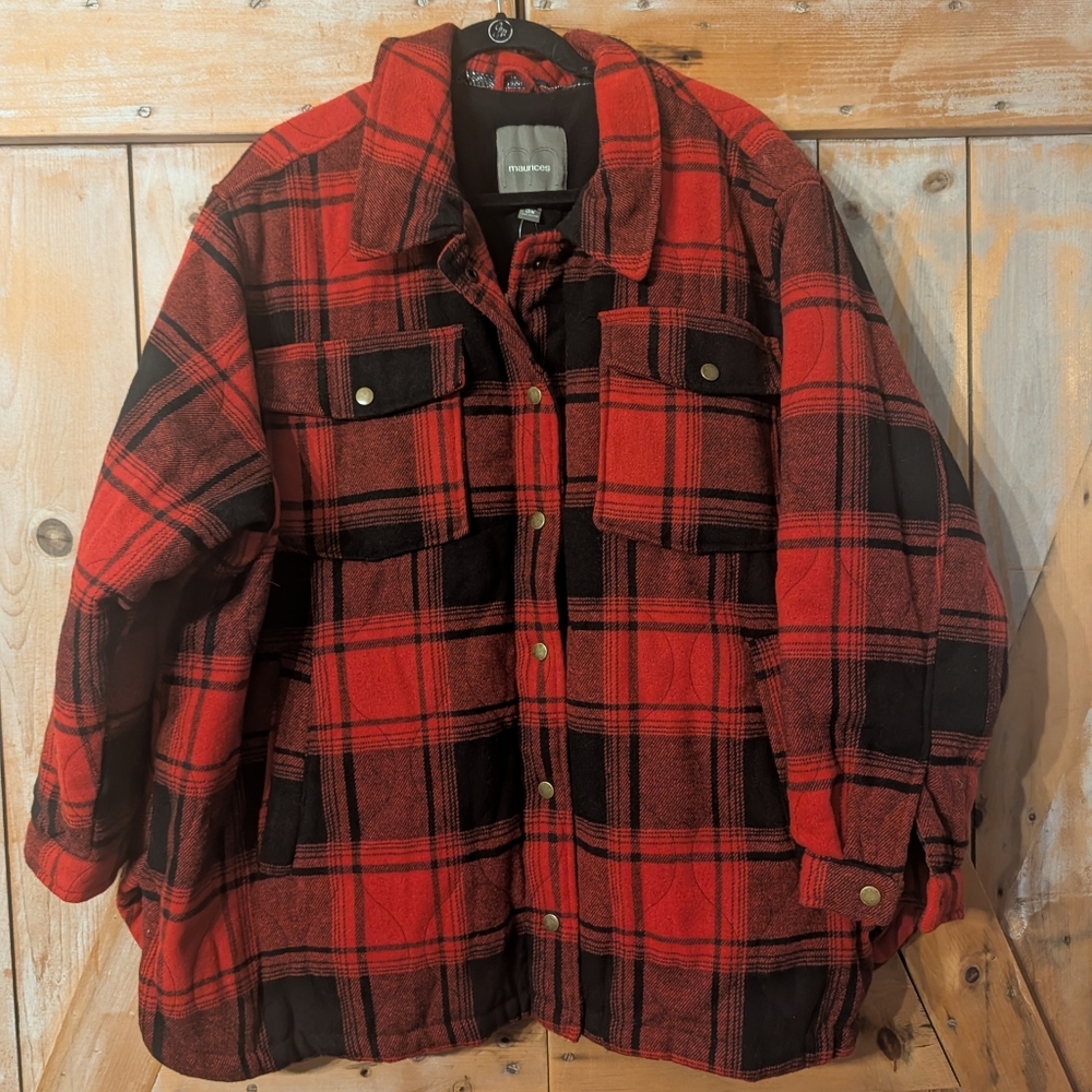 New With Tag Maurice's 3x Red And Black Buffalo Plaid Warm Jacket